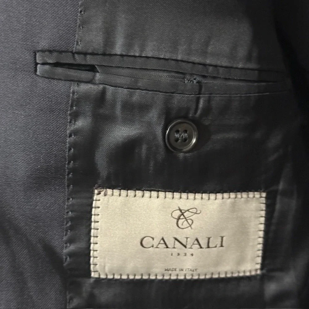 Canali Mens Navy Blue 100% Wool Two Button Blazer Jacket Size 42 L Made in Italy